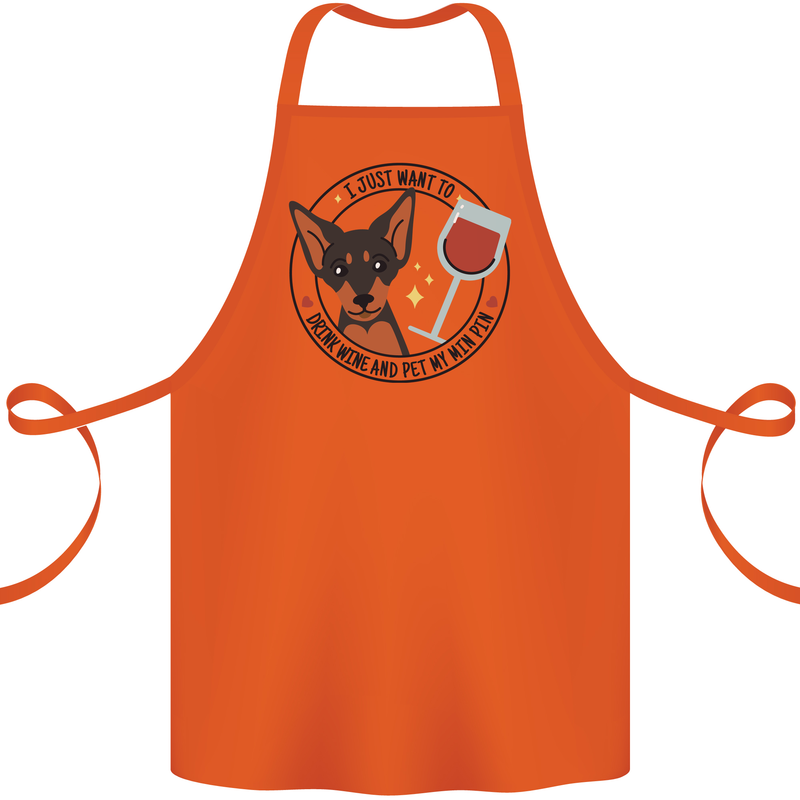 Wine With My Min Pin Miniature Pinscher Dog Cotton Apron 100% Organic Orange