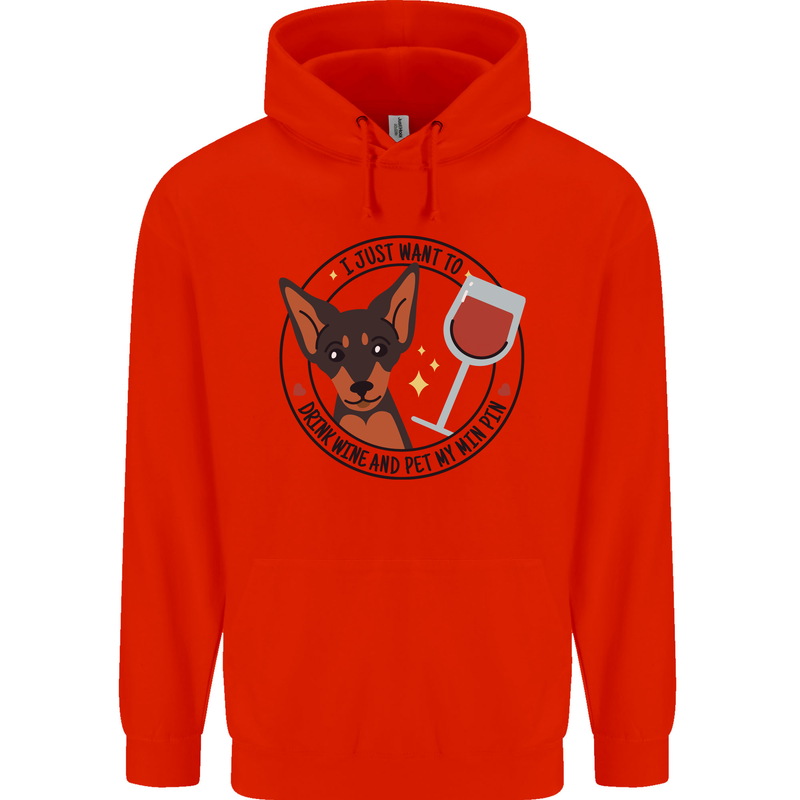 Wine With My Min Pin Miniature Pinscher Dog Mens 80% Cotton Hoodie Bright Red