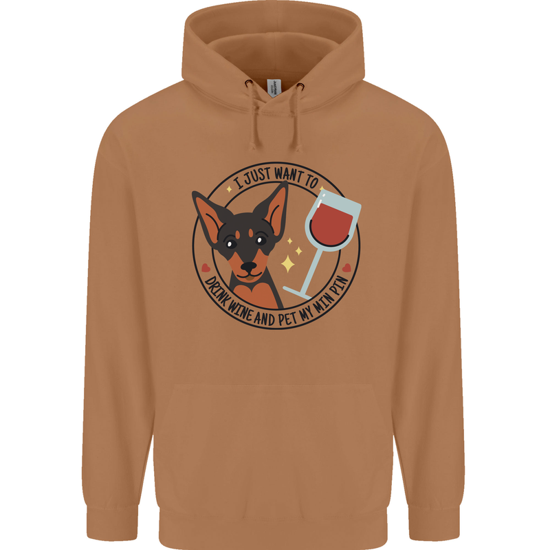 Wine With My Min Pin Miniature Pinscher Dog Mens 80% Cotton Hoodie Caramel Latte