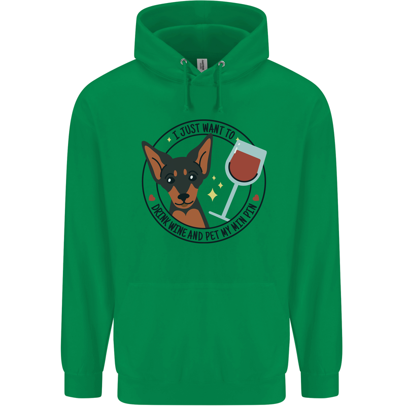 Wine With My Min Pin Miniature Pinscher Dog Mens 80% Cotton Hoodie Irish Green