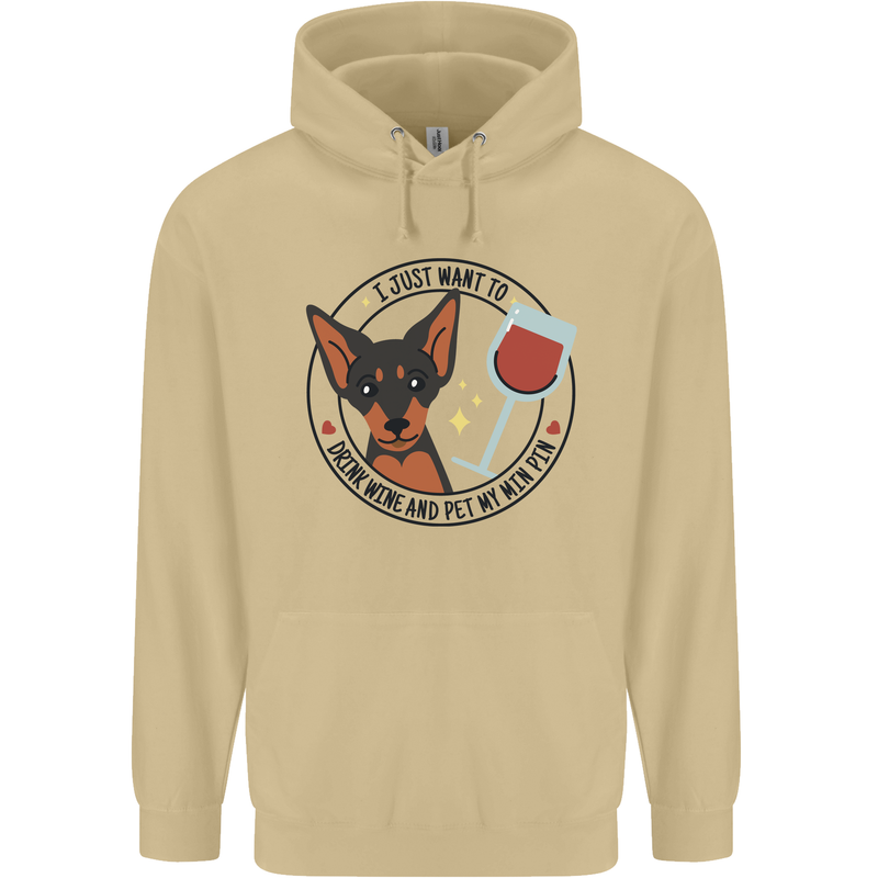 Wine With My Min Pin Miniature Pinscher Dog Mens 80% Cotton Hoodie Sand