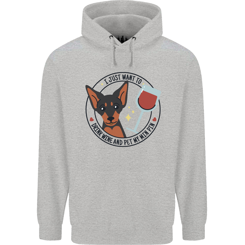 Wine With My Min Pin Miniature Pinscher Dog Mens 80% Cotton Hoodie Sports Grey