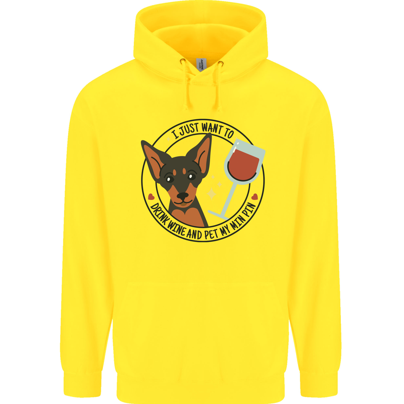 Wine With My Min Pin Miniature Pinscher Dog Mens 80% Cotton Hoodie Yellow