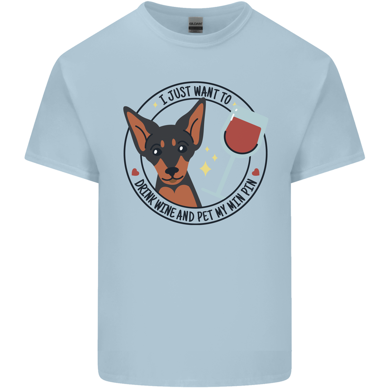 Wine With My Min Pin Miniature Pinscher Dog Mens Cotton T-Shirt Tee Top Light Blue