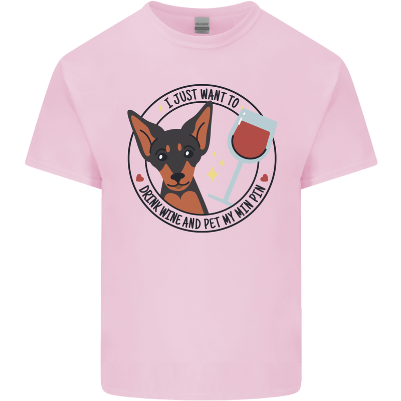 Wine With My Min Pin Miniature Pinscher Dog Mens Cotton T-Shirt Tee Top Light Pink