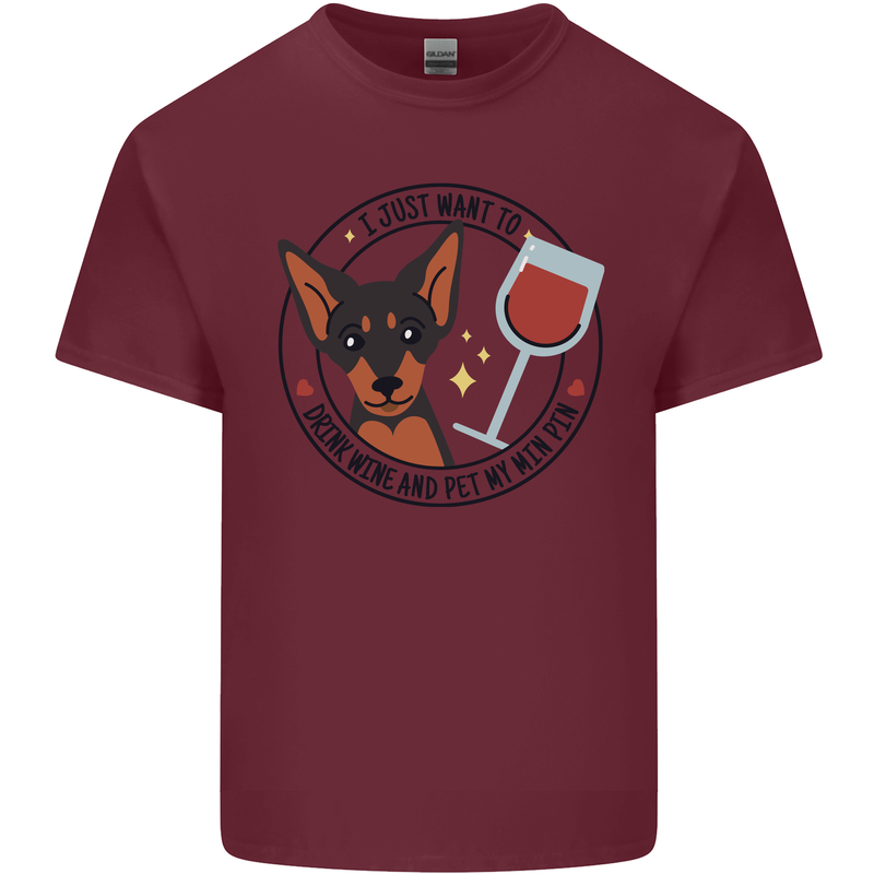 Wine With My Min Pin Miniature Pinscher Dog Mens Cotton T-Shirt Tee Top Maroon