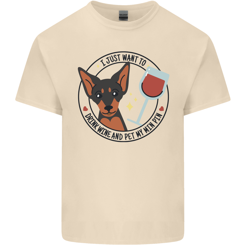 Wine With My Min Pin Miniature Pinscher Dog Mens Cotton T-Shirt Tee Top Natural