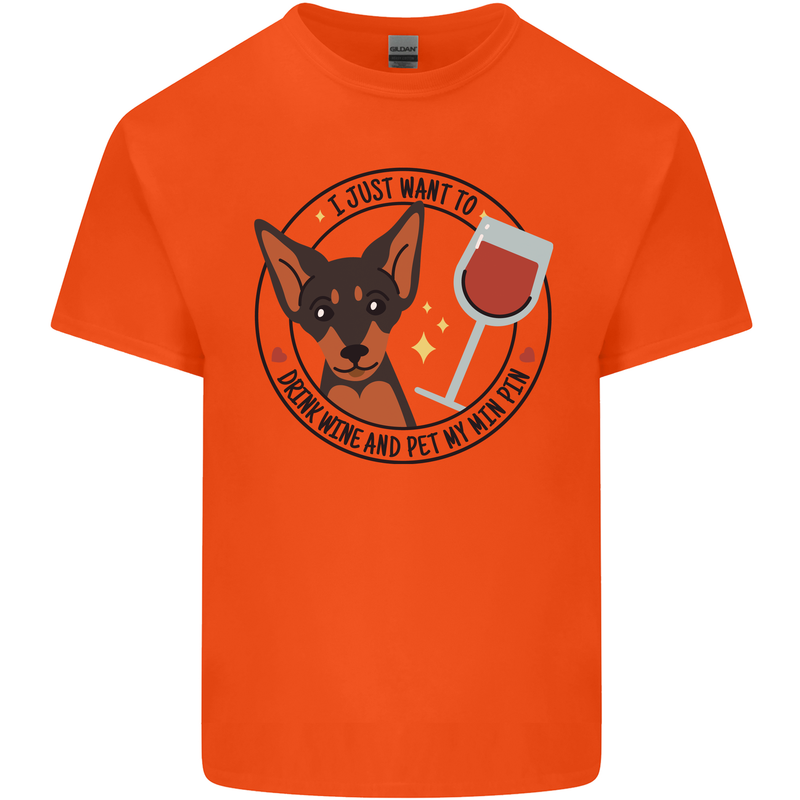 Wine With My Min Pin Miniature Pinscher Dog Mens Cotton T-Shirt Tee Top Orange