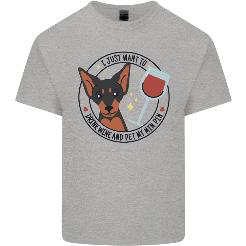 Wine With My Min Pin Miniature Pinscher Dog Mens Cotton T-Shirt Tee Top Sports Grey
