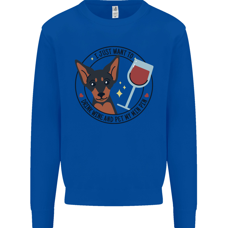 Wine With My Min Pin Miniature Pinscher Dog Mens Sweatshirt Jumper Royal Blue