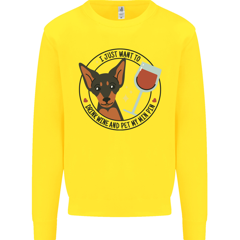 Wine With My Min Pin Miniature Pinscher Dog Mens Sweatshirt Jumper Yellow