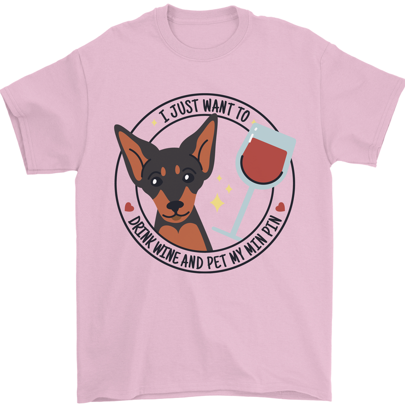 Wine With My Min Pin Miniature Pinscher Dog Mens T-Shirt 100% Cotton Light Pink