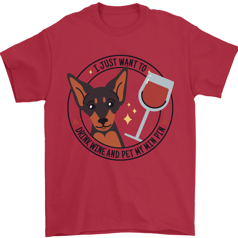 Wine With My Min Pin Miniature Pinscher Dog Mens T-Shirt 100% Cotton Red