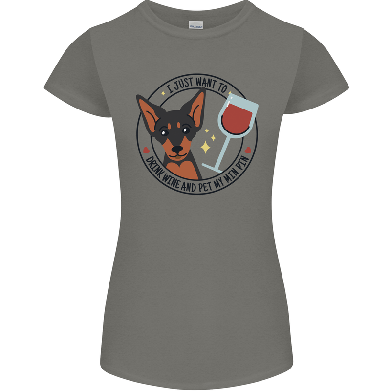 Wine With My Min Pin Miniature Pinscher Dog Womens Petite Cut T-Shirt Charcoal