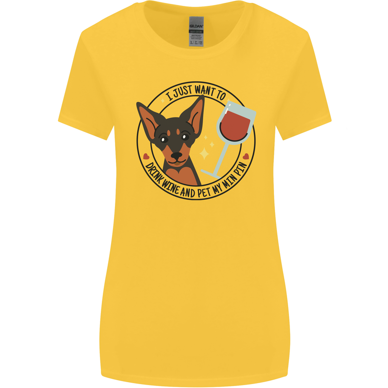 Wine With My Min Pin Miniature Pinscher Dog Womens Wider Cut T-Shirt Yellow