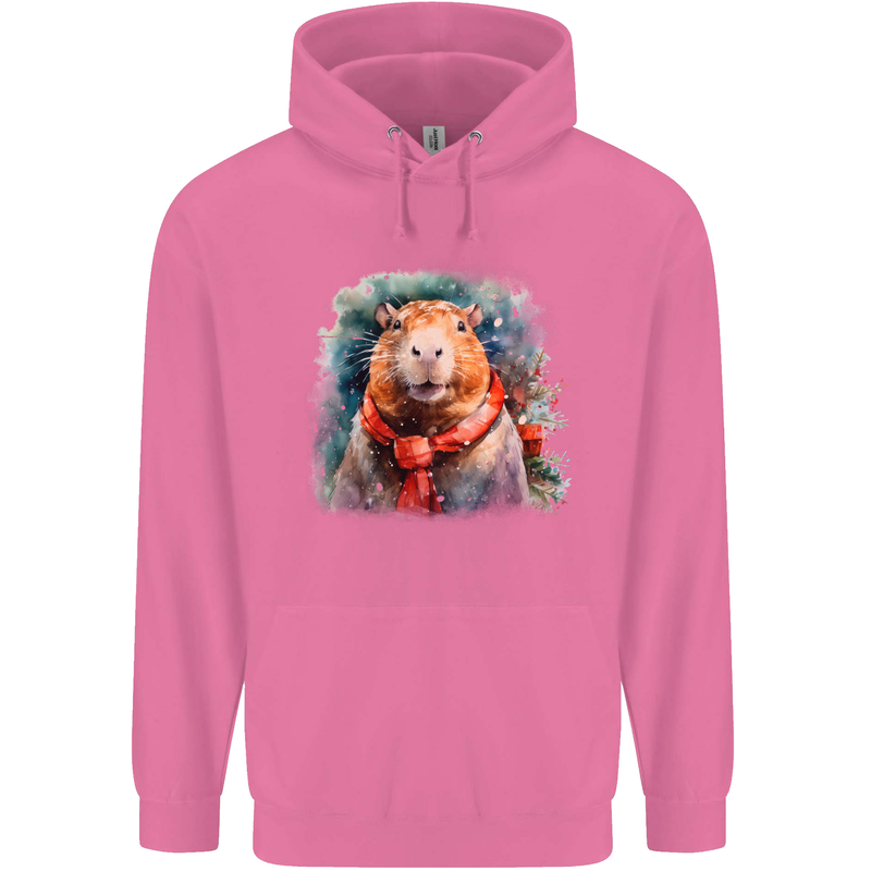 Winter Capybara Christmas Xmas Mens 80% Cotton Hoodie Azelea