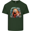 Winter Capybara Christmas Xmas Mens Cotton T-Shirt Tee Top Forest Green