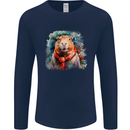 Winter Capybara Christmas Xmas Mens Long Sleeve T-Shirt Navy Blue