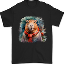 Winter Capybara Christmas Xmas Mens T-Shirt 100% Cotton Black