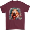 Winter Capybara Christmas Xmas Mens T-Shirt 100% Cotton Maroon