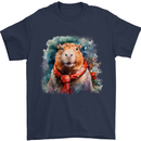 Winter Capybara Christmas Xmas Mens T-Shirt 100% Cotton Navy Blue