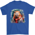 Winter Capybara Christmas Xmas Mens T-Shirt 100% Cotton Royal Blue