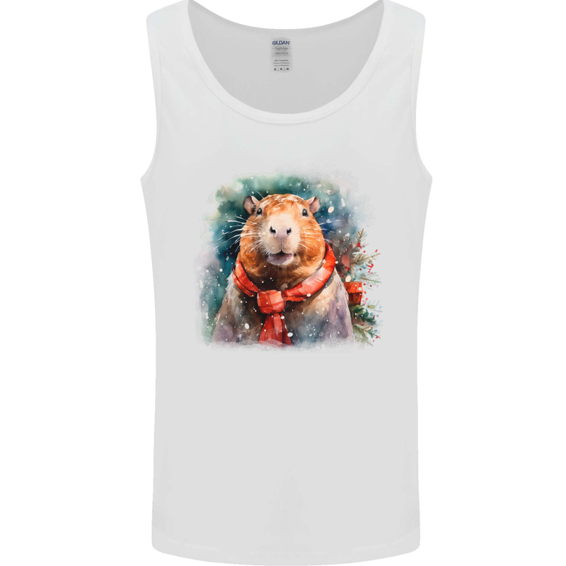 Winter Capybara Christmas Xmas Mens Vest Tank Top White