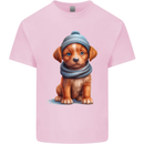 Winter Puppy With Hat and Scarf Dog Kids T-Shirt Childrens Light Pink