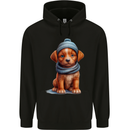 Winter Puppy With Hat and Scarf Dog Mens 80% Cotton Hoodie Black