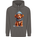 Winter Puppy With Hat and Scarf Dog Mens 80% Cotton Hoodie Charcoal