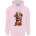 Winter Puppy With Hat and Scarf Dog Mens 80% Cotton Hoodie Light Pink