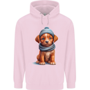 Winter Puppy With Hat and Scarf Dog Mens 80% Cotton Hoodie Light Pink