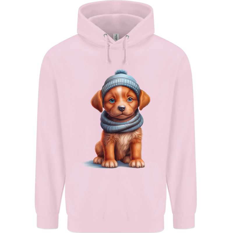 Winter Puppy With Hat and Scarf Dog Mens 80% Cotton Hoodie Light Pink