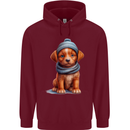 Winter Puppy With Hat and Scarf Dog Mens 80% Cotton Hoodie Maroon