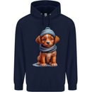 Winter Puppy With Hat and Scarf Dog Mens 80% Cotton Hoodie Navy Blue