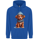 Winter Puppy With Hat and Scarf Dog Mens 80% Cotton Hoodie Royal Blue
