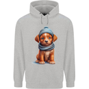 Winter Puppy With Hat and Scarf Dog Mens 80% Cotton Hoodie Sports Grey
