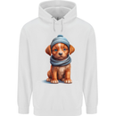 Winter Puppy With Hat and Scarf Dog Mens 80% Cotton Hoodie White