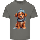 Winter Puppy With Hat and Scarf Dog Mens Cotton T-Shirt Tee Top Charcoal