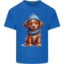 Winter Puppy With Hat and Scarf Dog Mens Cotton T-Shirt Tee Top Royal Blue