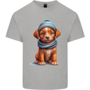Winter Puppy With Hat and Scarf Dog Mens Cotton T-Shirt Tee Top Sports Grey