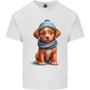 Winter Puppy With Hat and Scarf Dog Mens Cotton T-Shirt Tee Top White