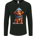 Winter Puppy With Hat and Scarf Dog Mens Long Sleeve T-Shirt Black