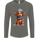 Winter Puppy With Hat and Scarf Dog Mens Long Sleeve T-Shirt Charcoal