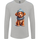 Winter Puppy With Hat and Scarf Dog Mens Long Sleeve T-Shirt Sports Grey