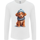 Winter Puppy With Hat and Scarf Dog Mens Long Sleeve T-Shirt White