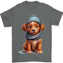 Winter Puppy With Hat and Scarf Dog Mens T-Shirt 100% Cotton Charcoal