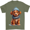 Winter Puppy With Hat and Scarf Dog Mens T-Shirt 100% Cotton Military Green