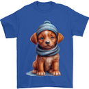 Winter Puppy With Hat and Scarf Dog Mens T-Shirt 100% Cotton Royal Blue