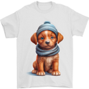 Winter Puppy With Hat and Scarf Dog Mens T-Shirt 100% Cotton White